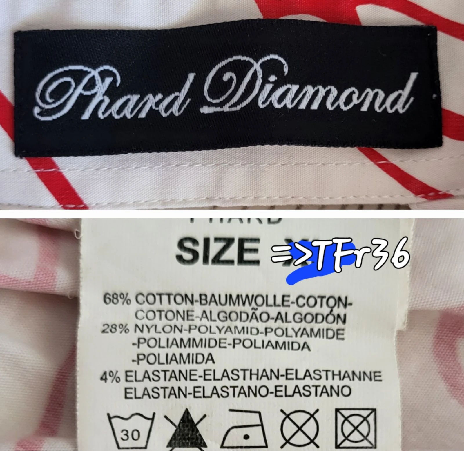 Phard Diamond Blusa TS/TFr36 - Manga 3/4-Branco&Vermelho- Gola V e Decote nas Costas – photo 5